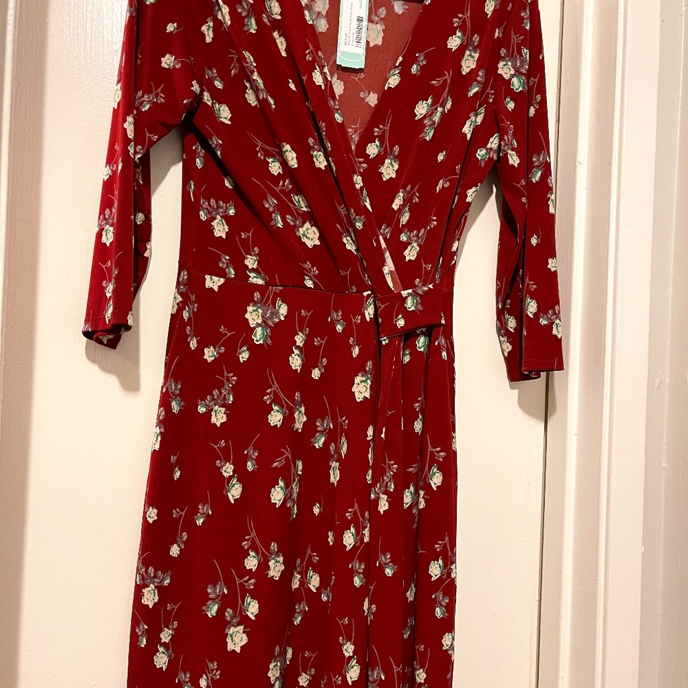 Kaileigh - Meesha Faux Wrap Knit Dress Burgundy